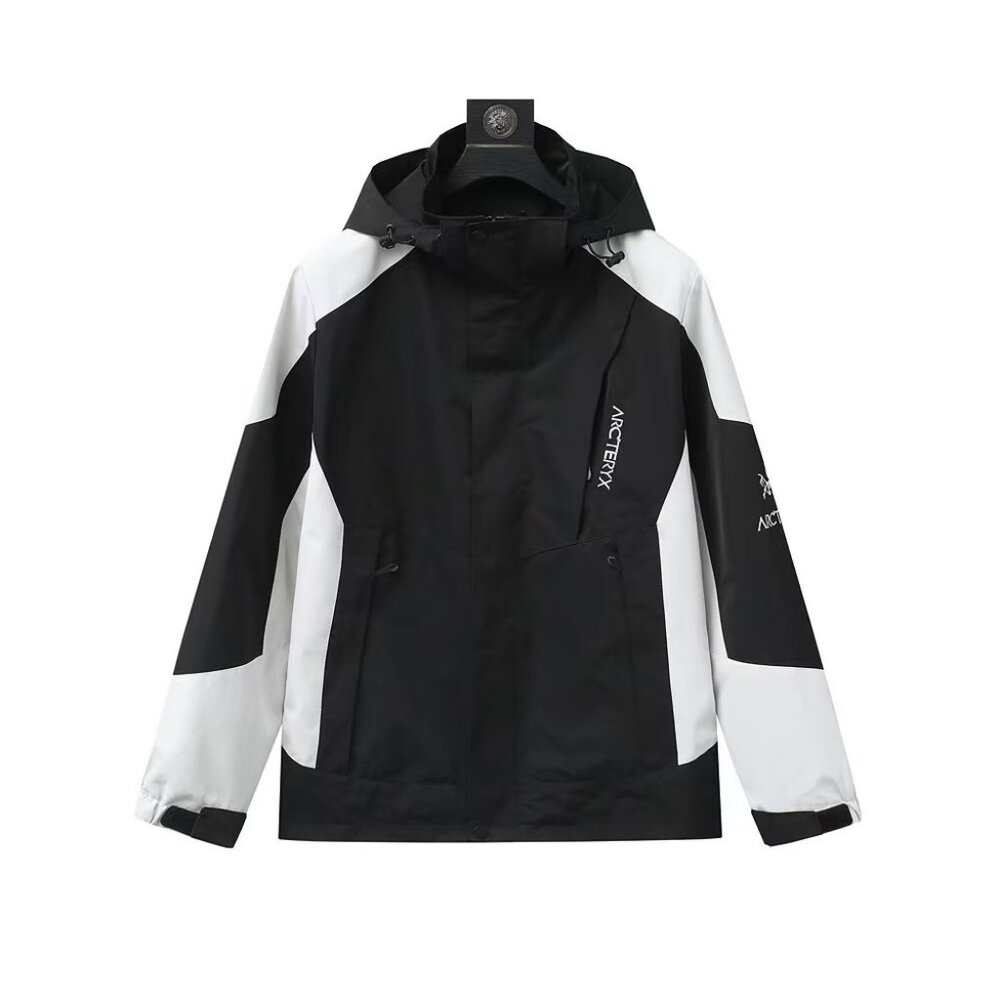 Arc'teryx Color - Block Hooded Windbreaker Jacket (Black & White)
